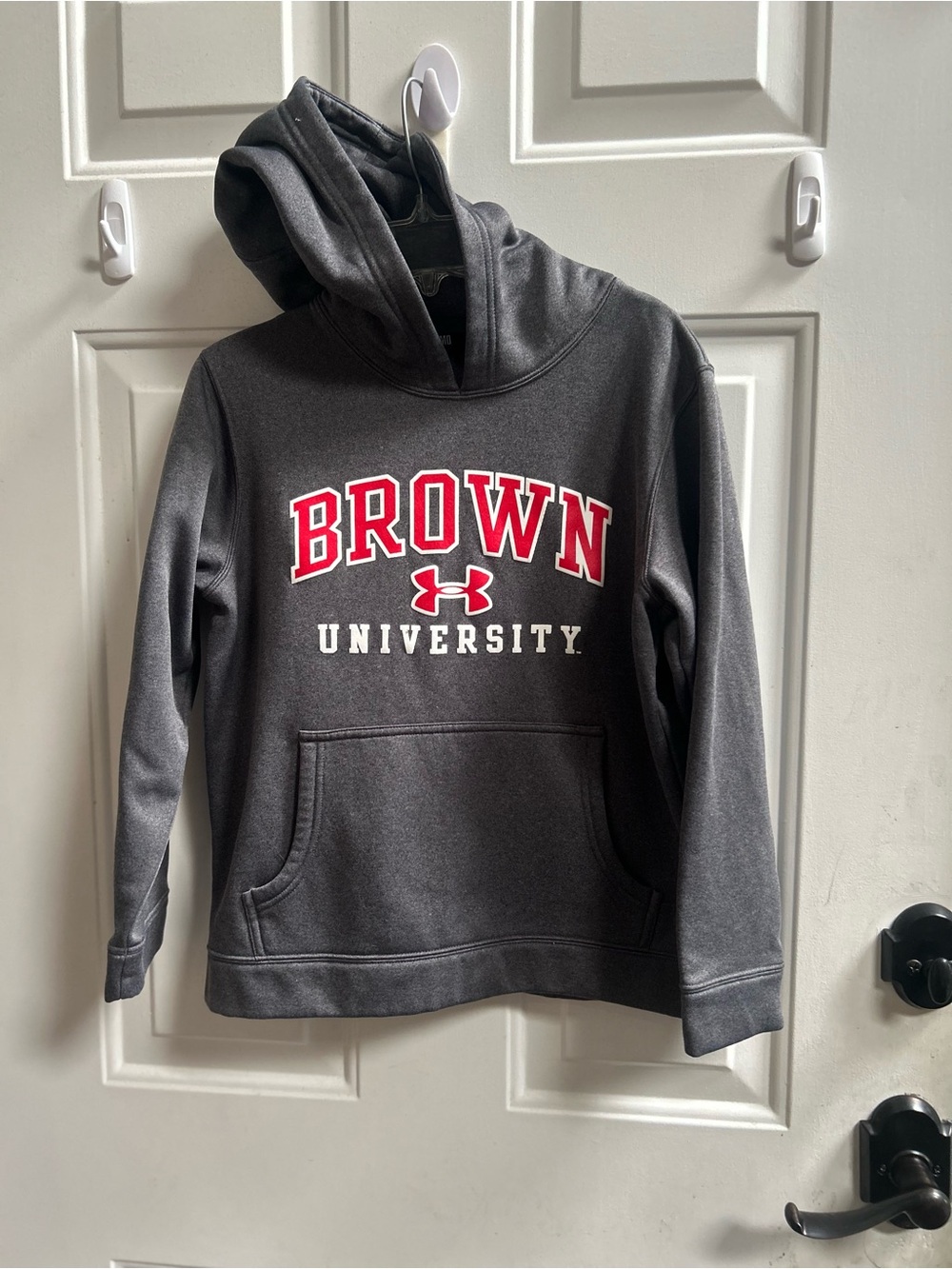 Under Armour Youth Gray “Brown University” Pull over Hoodie with Red Logo Sz M